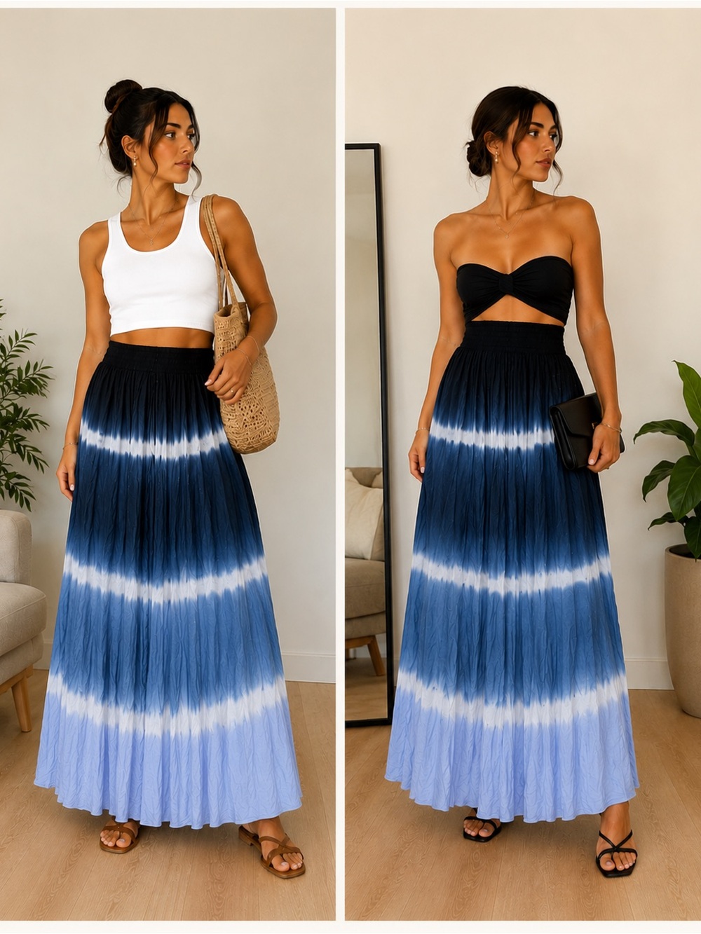 Suzy Shier Ombre Blue to Light Blue Maxi Skirt